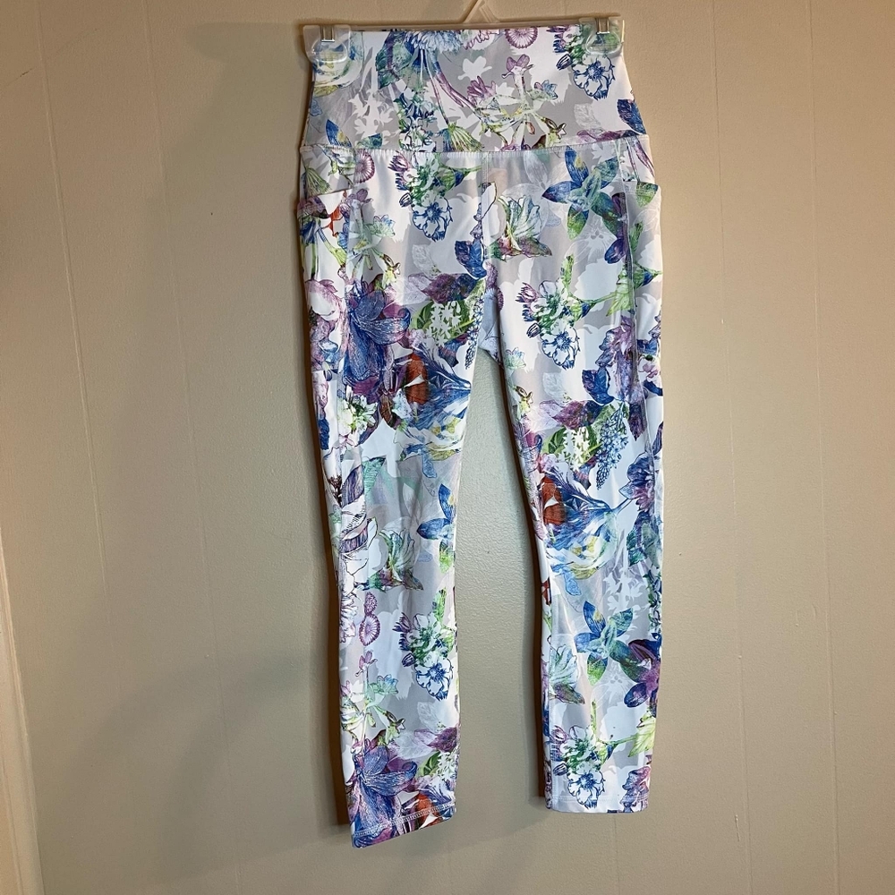RBX Small White Floral Pocketed Athletic Leggings - Picture 4 of 5